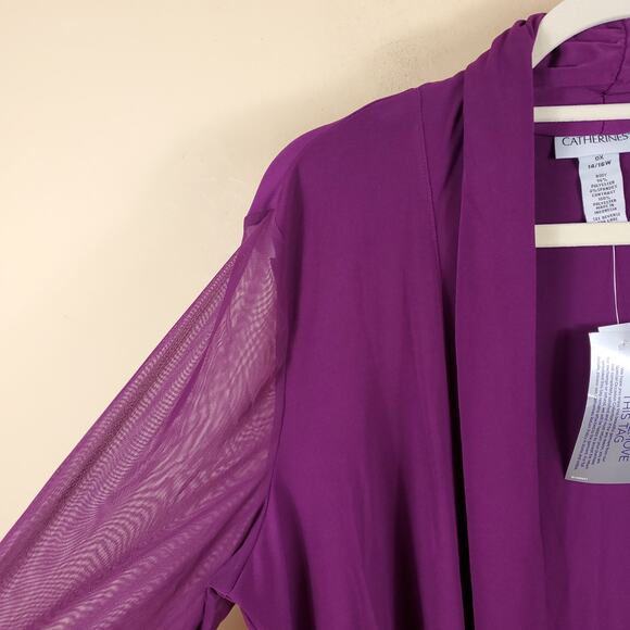 Catherines Mesh Inset Long Length Open Front Cardigan in Purple Size 0X - Picture 4 of 11